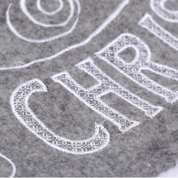 Embroidered Christmas Tree Skirt White Trim Snowflake and Leaves, Grey 32” NEW - Picture 3 of 6